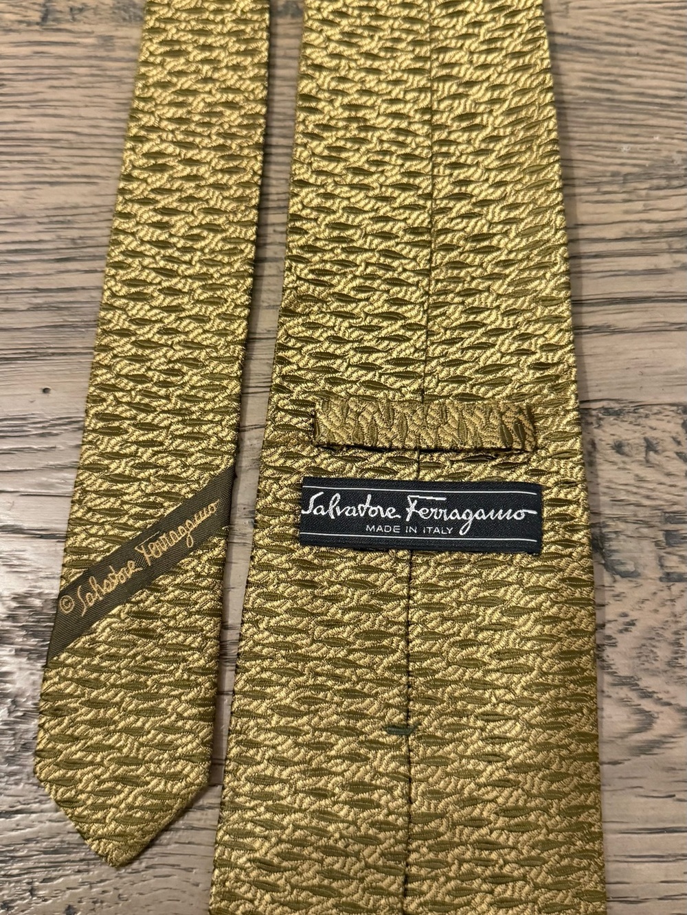 Salvatore Ferragamo Gold Woven Silk Tie